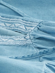 Blue Embroidered Tie Neck Blouse - Image 6 of 6