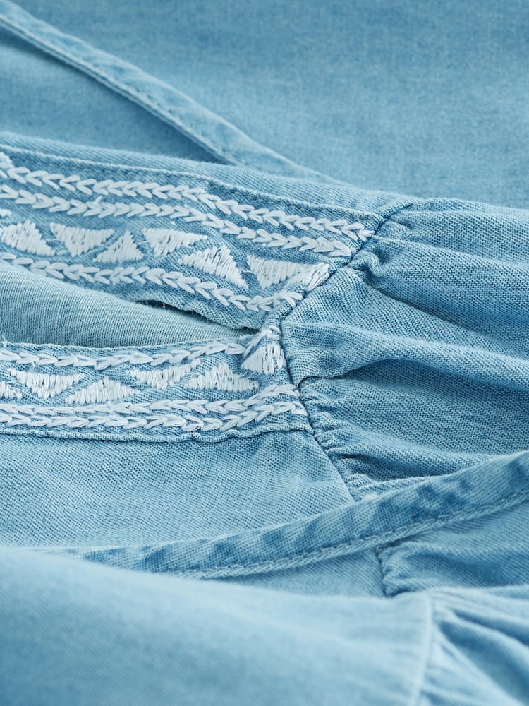 Blue Embroidered Tie Neck Blouse - Image 6 of 6