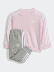 adidas Pink/Grey Kids Essentials 3-Stripes Tracksuit - Image 1 of 6