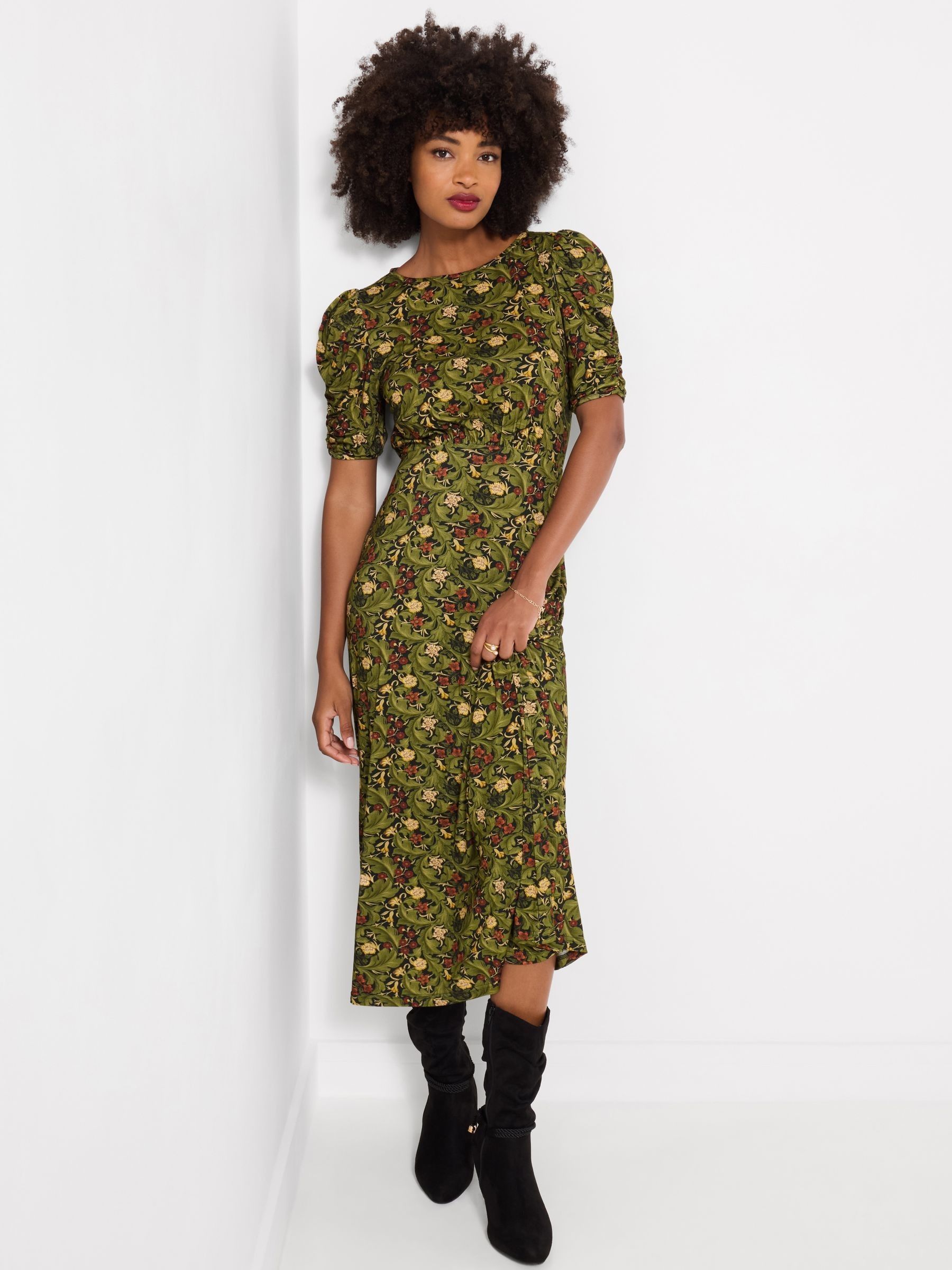 Autumn Leaves Printed Jersey Dress Size 24 Green Women's - Image 2