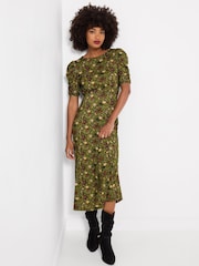 Joe Browns Green Autumn Leaves Printed Jersey Dress - Image 1 of 5