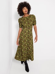 Joe Browns Green Autumn Leaves Printed Jersey Dress - Image 3 of 5