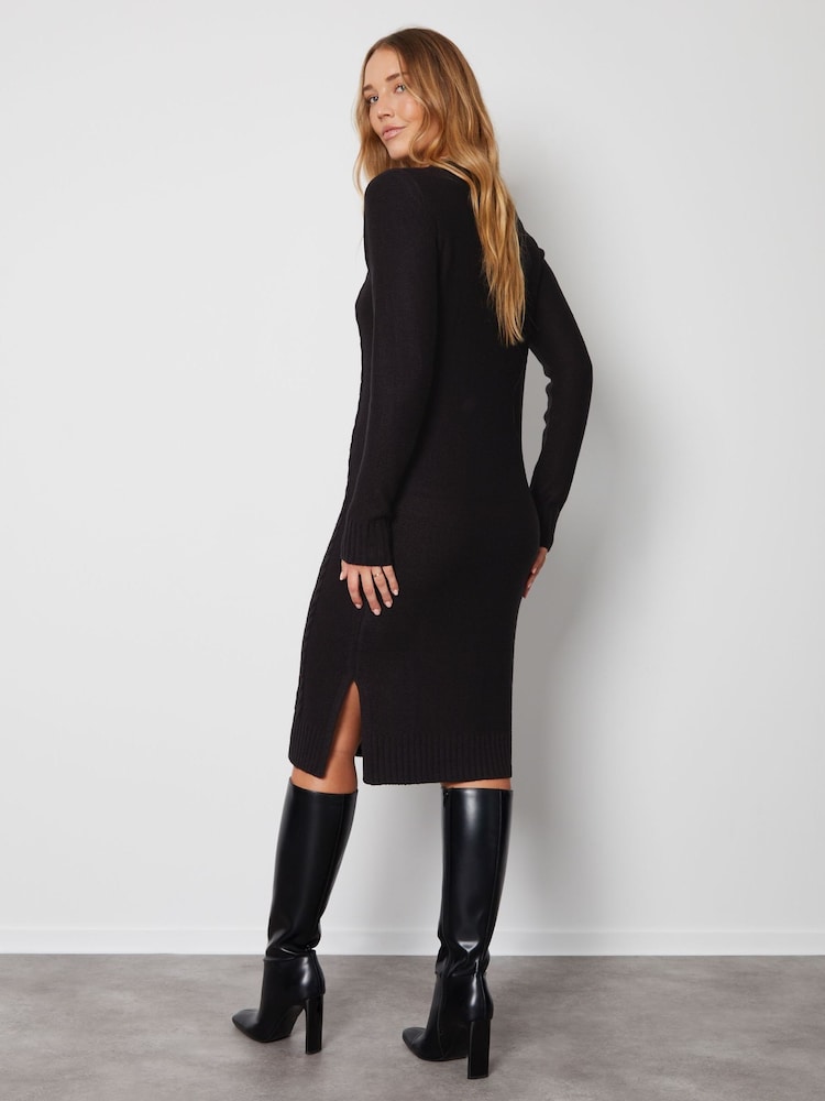 Threadbare Black Cable Knit Midi Jumper Dress - Image 2 of 4