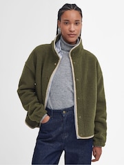 Barbour® Green Violetta Button Up 100% Cotton Borg Fleece - Image 1 of 7