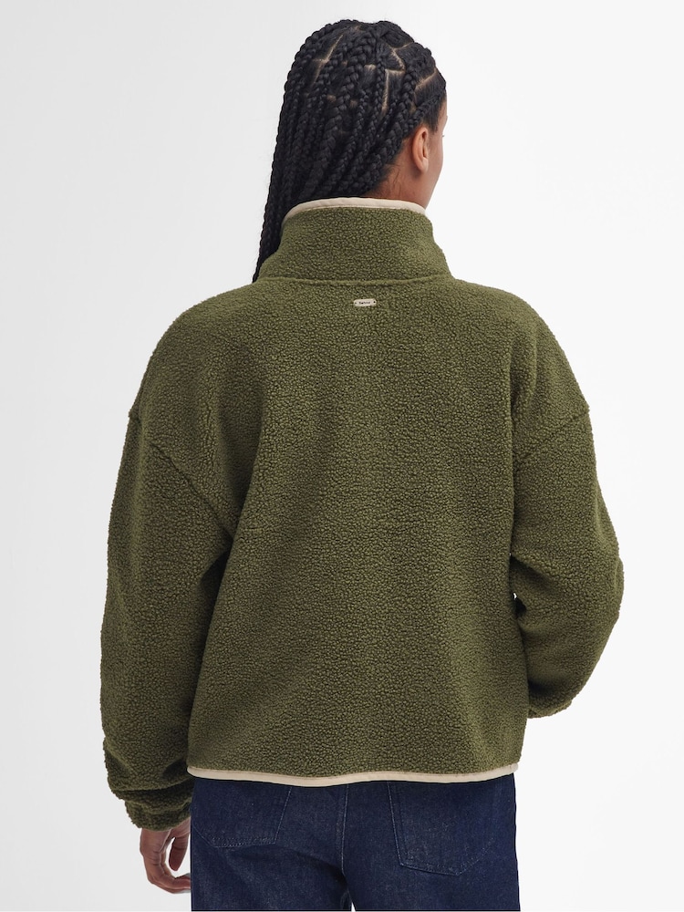 Barbour® Green Violetta Button Up 100% Cotton Borg Fleece - Image 2 of 7