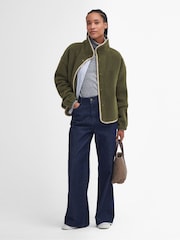 Barbour® Green Violetta Button Up 100% Cotton Borg Fleece - Image 3 of 7