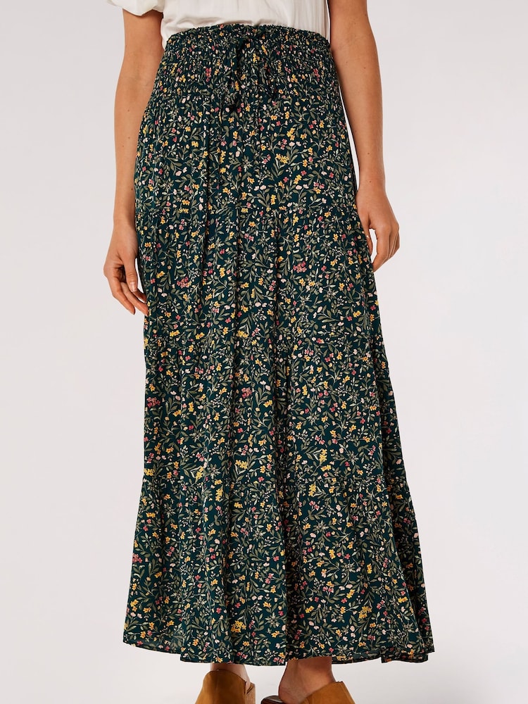 Apricot Green Multi Forest Floral Tiered Maxi Skirt - Image 1 of 1