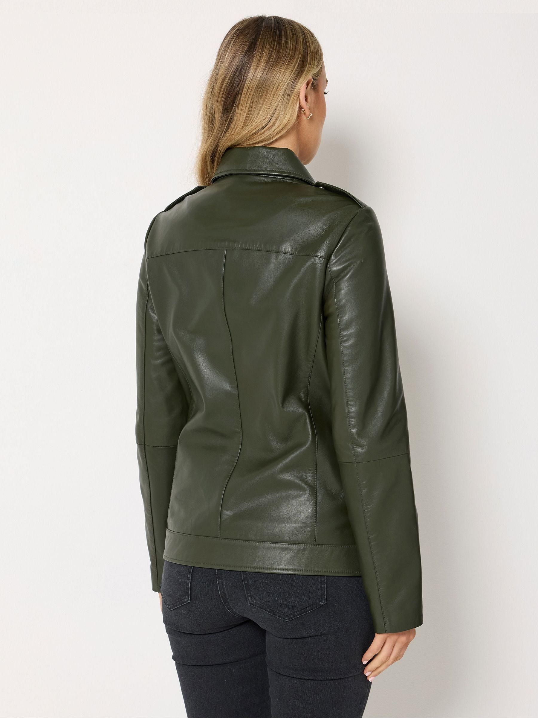 Buy Long Tall Sally Olive Green Premium Leather Biker Jacket from