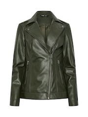 Verde măsliniu - Long Tall Sally Jachetă din piele premium Biker - Imaginea 5 din 6