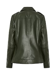 Verde măsliniu - Long Tall Sally Jachetă din piele premium Biker - Imaginea 6 din 6