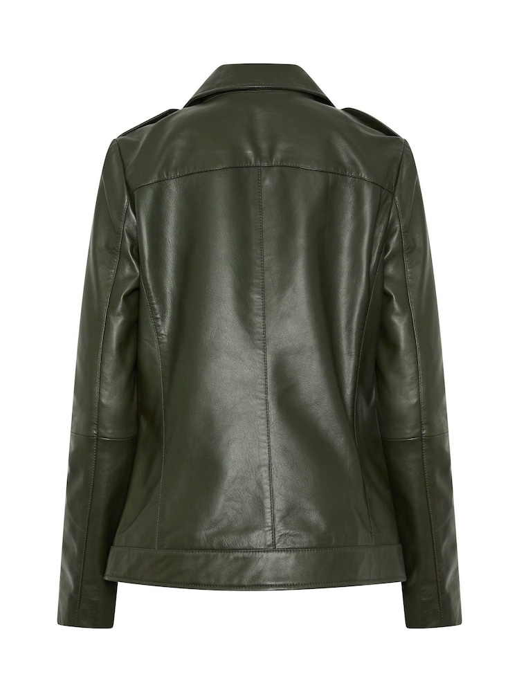 Verde măsliniu - Long Tall Sally Jachetă din piele premium Biker - Imaginea 6 din 6
