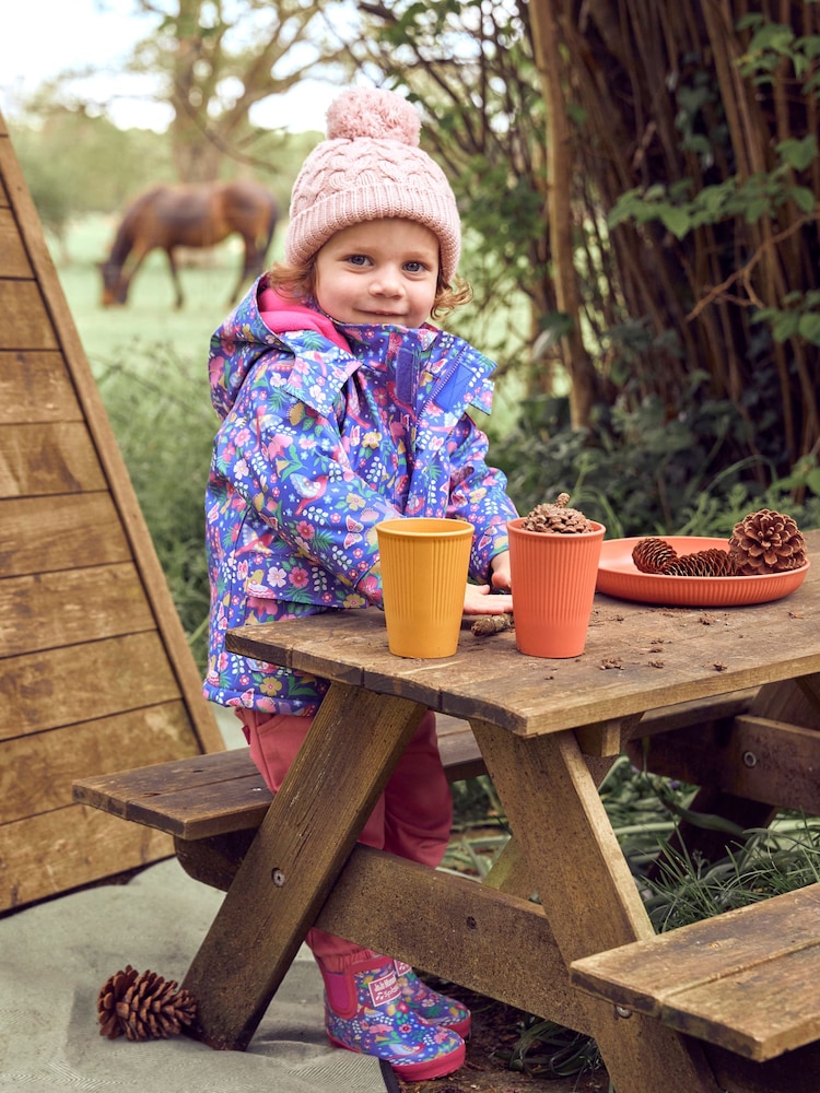 JoJo Maman Bébé Purple Bird Floral Cosy Waterproof Jacket - Image 1 of 6
