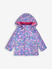 JoJo Maman Bébé Purple Bird Floral Cosy Waterproof Jacket - Image 3 of 6
