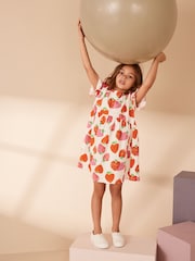 Cream Strawberry Print Short Sleeve 100% Cotton Jersey Dress (3-16yrs) - Image 1 of 6