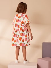 Cream Strawberry Print Short Sleeve 100% Cotton Jersey Dress (3-16yrs) - Image 3 of 6