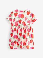 Cream Strawberry Print Short Sleeve 100% Cotton Jersey Dress (3-16yrs) - Image 4 of 6