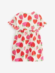 Cream Strawberry Print Short Sleeve 100% Cotton Jersey Dress (3-16yrs) - Image 5 of 6
