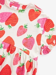 Cream Strawberry Print Short Sleeve 100% Cotton Jersey Dress (3-16yrs) - Image 6 of 6