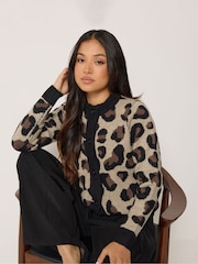 PixieGirl Petite Brown Leopard Button Cardigan - Image 1 of 6