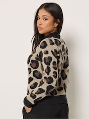 PixieGirl Petite Brown Leopard Button Cardigan - Image 3 of 6