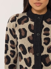PixieGirl Petite Brown Leopard Button Cardigan - Image 4 of 6