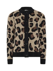PixieGirl Petite Brown Leopard Button Cardigan - Image 5 of 6