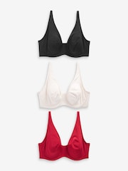 Red/Black/Cream Non Pad Full Cup DD+ Microfibre Smoothing T-Shirt Bras 3 Pack - Image 6 of 10