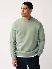 Sage Green Regular Fit Jersey Cotton Rich Crew Sweatshirt - Image 1 of 8
