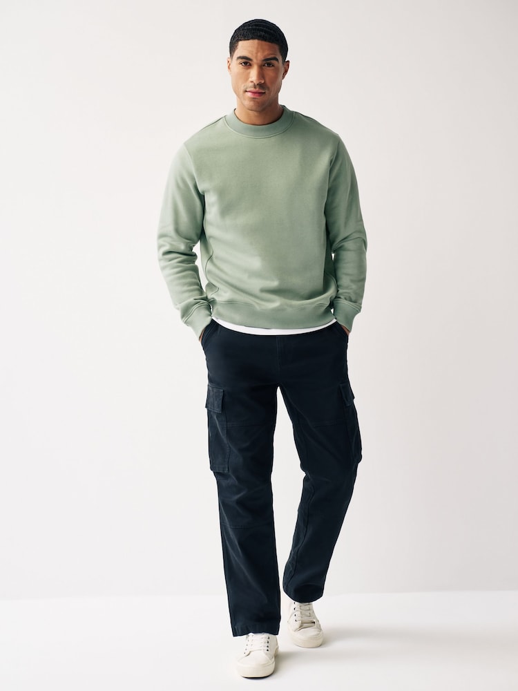 Sage Green Regular Fit Jersey Cotton Rich Crew Sweatshirt - Image 2 of 8