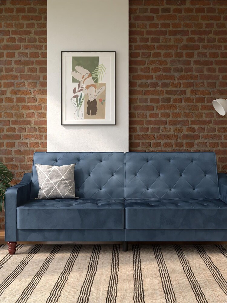 Novogratz Blue Vintage Velvet Tufted Futon - Image 1 of 4