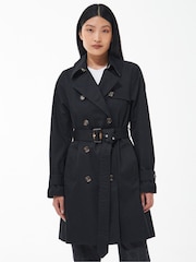Barbour® Black Greta Showerproof Trench 100% Cotton Coat - Image 1 of 10