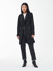 Barbour® Black Greta Showerproof Trench 100% Cotton Coat - Image 3 of 10