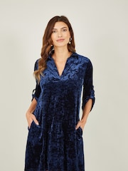 Yumi Blue Velvet Tunic Dress With 3/4 Sleeves - Image 1 of 5