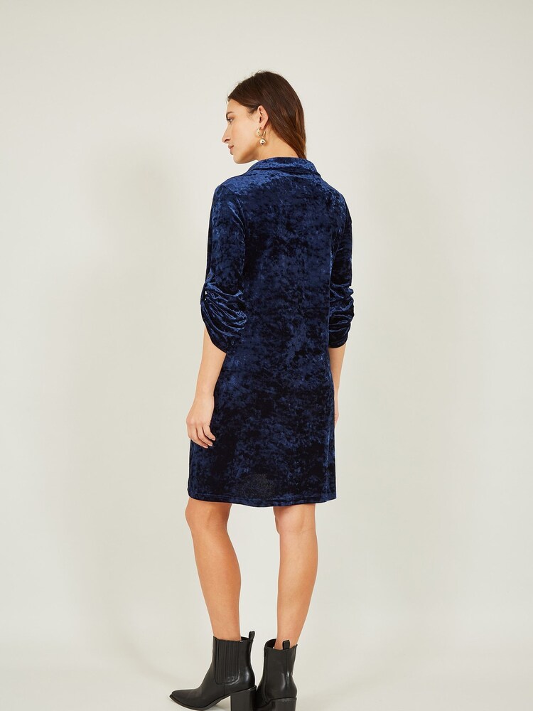 Yumi Blue Velvet Tunic Dress With 3/4 Sleeves - Image 2 of 5