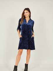 Yumi Blue Velvet Tunic Dress With 3/4 Sleeves - Image 4 of 5