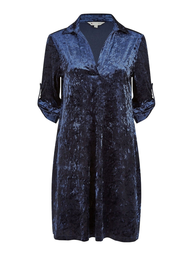 Yumi Blue Velvet Tunic Dress With 3/4 Sleeves - Image 5 of 5