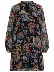 Pour Moi Black Sian Chiffon Long Sleeve Tiered Dress - Image 3 of 4