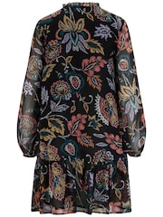 Pour Moi Black Sian Chiffon Long Sleeve Tiered Dress - Image 4 of 4