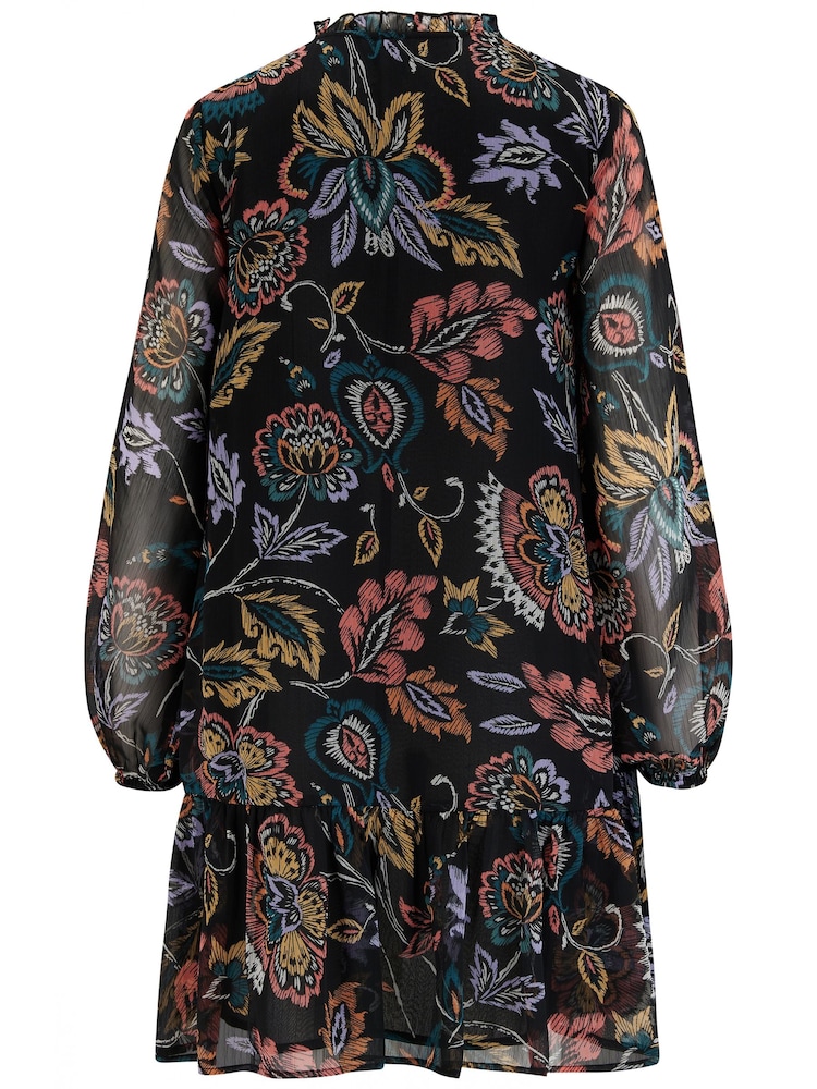 Pour Moi Black Sian Chiffon Long Sleeve Tiered Dress - Image 4 of 4