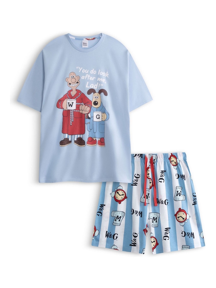 Vanilla Underground Blue Wallace And Gromit Short Sleeve Leg Pyjamas Set - Image 1 of 6