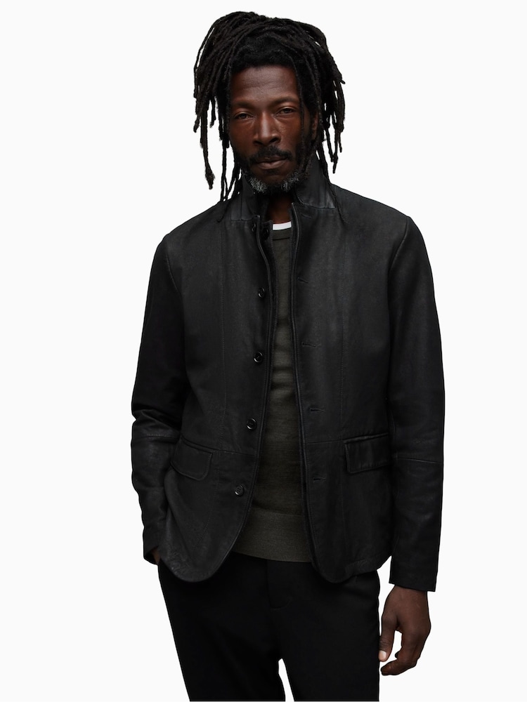 AllSaints Black Survey Leather Blazer - Image 1 of 9