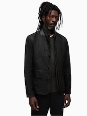AllSaints Black Survey Leather Blazer - Image 3 of 9