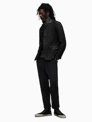 AllSaints Black Survey Leather Blazer - Image 5 of 9