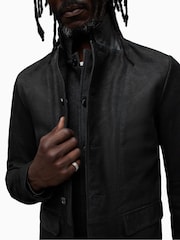 AllSaints Black Survey Leather Blazer - Image 6 of 9