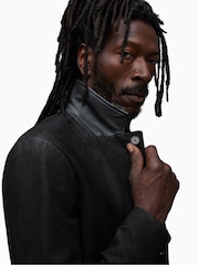 AllSaints Black Survey Leather Blazer - Image 7 of 9