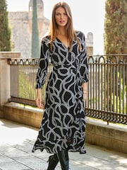 Sosandar Black/White Ruffle Wrap Dress - Image 1 of 5