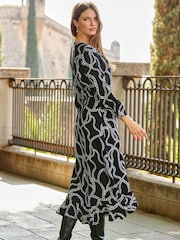 Sosandar Black/White Ruffle Wrap Dress - Image 2 of 5