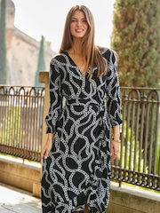 Sosandar Black/White Ruffle Wrap Dress - Image 5 of 5