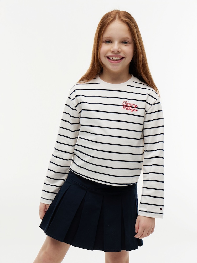 Tommy Hilfiger White Rope Logo Relaxed Long Sleeve T-Shirt - Image 1 of 5 Tommy Hilfiger White Rope Logo Relaxed Long Sleeve T-Shirt - Image 1 of 5