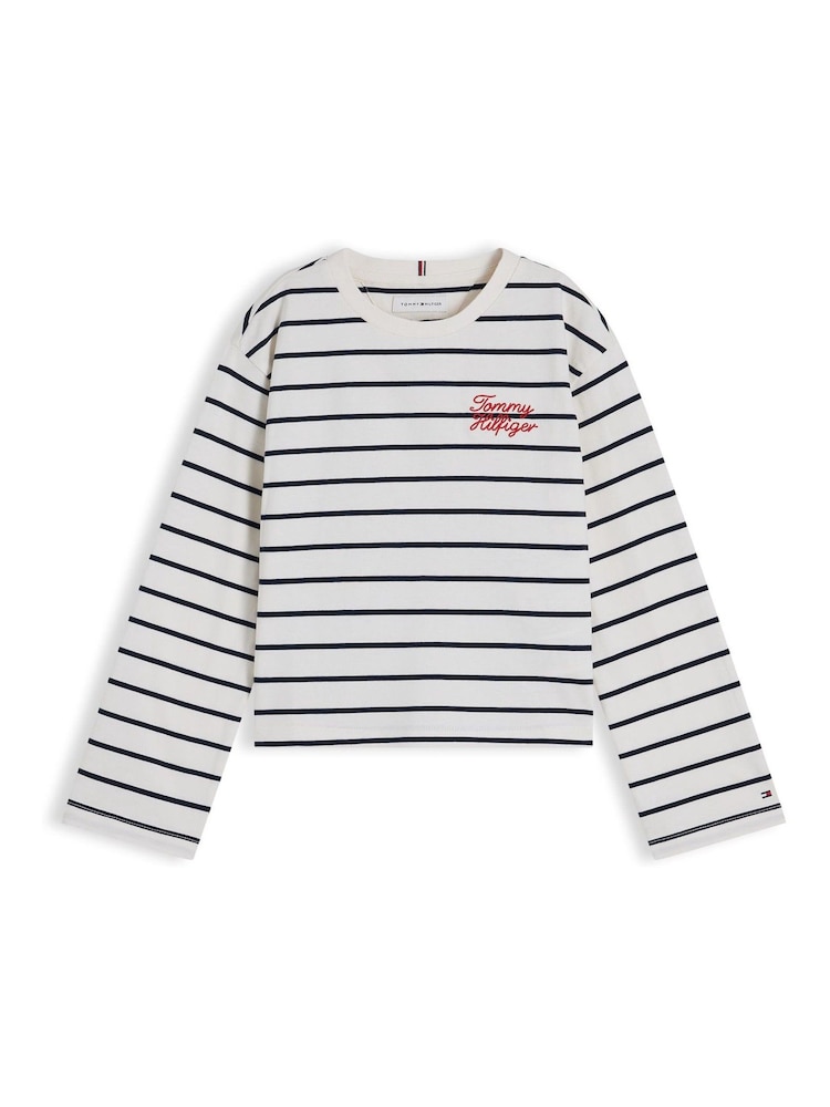 Tommy Hilfiger White Rope Logo Relaxed Long Sleeve T-Shirt - Image 5 of 5 Tommy Hilfiger White Rope Logo Relaxed Long Sleeve T-Shirt - Image 5 of 5